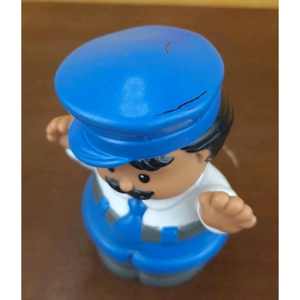 Fisher Price Little People Bus Driver 1997 Man Mustache Blue White Outfit